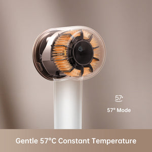 Dreame Hair Glory dryer displaying its 57°C constant temperature setting feature