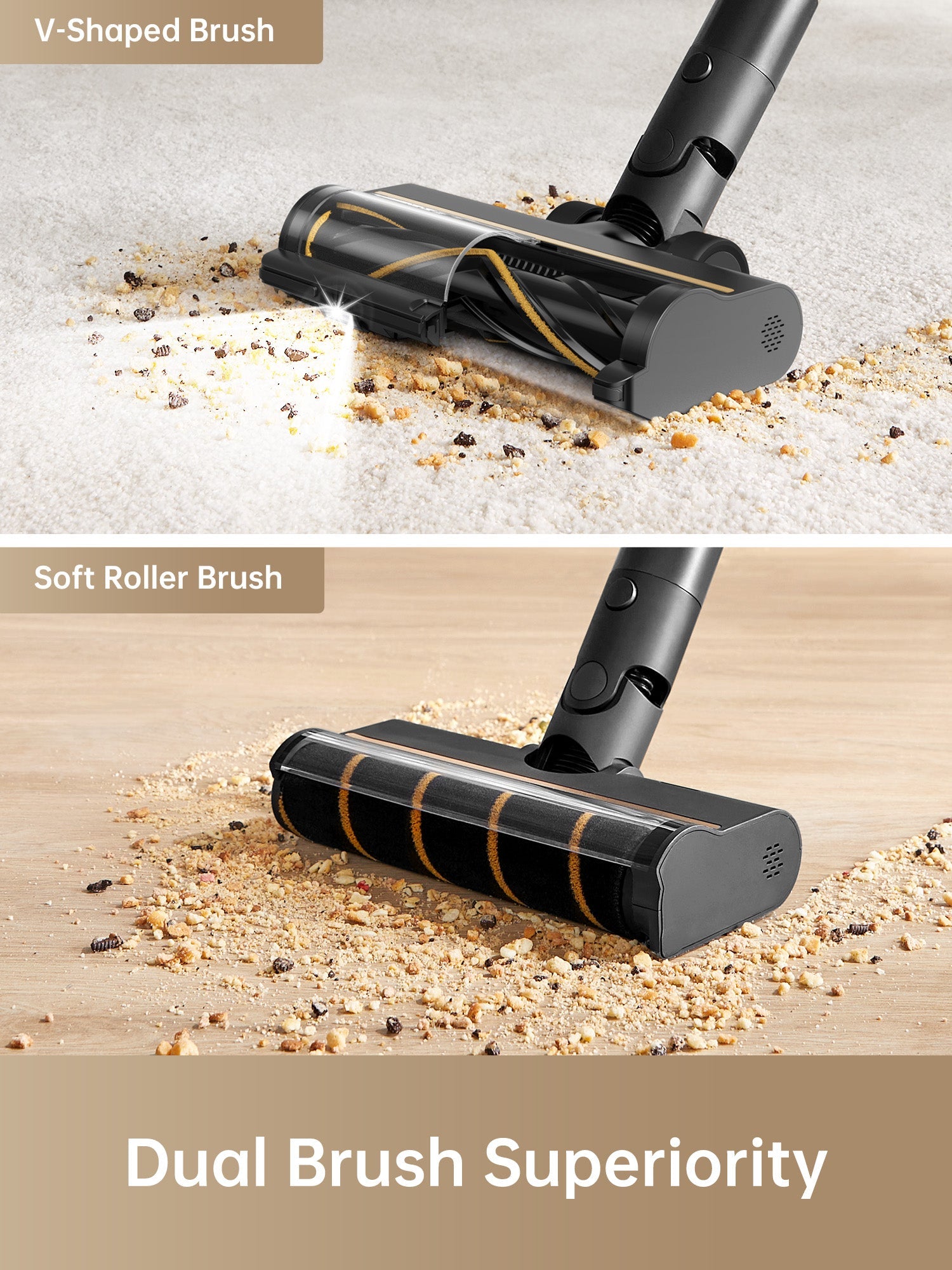 Dreame R10 Pro cordless vacuum with dual brushes for effective cleaning.