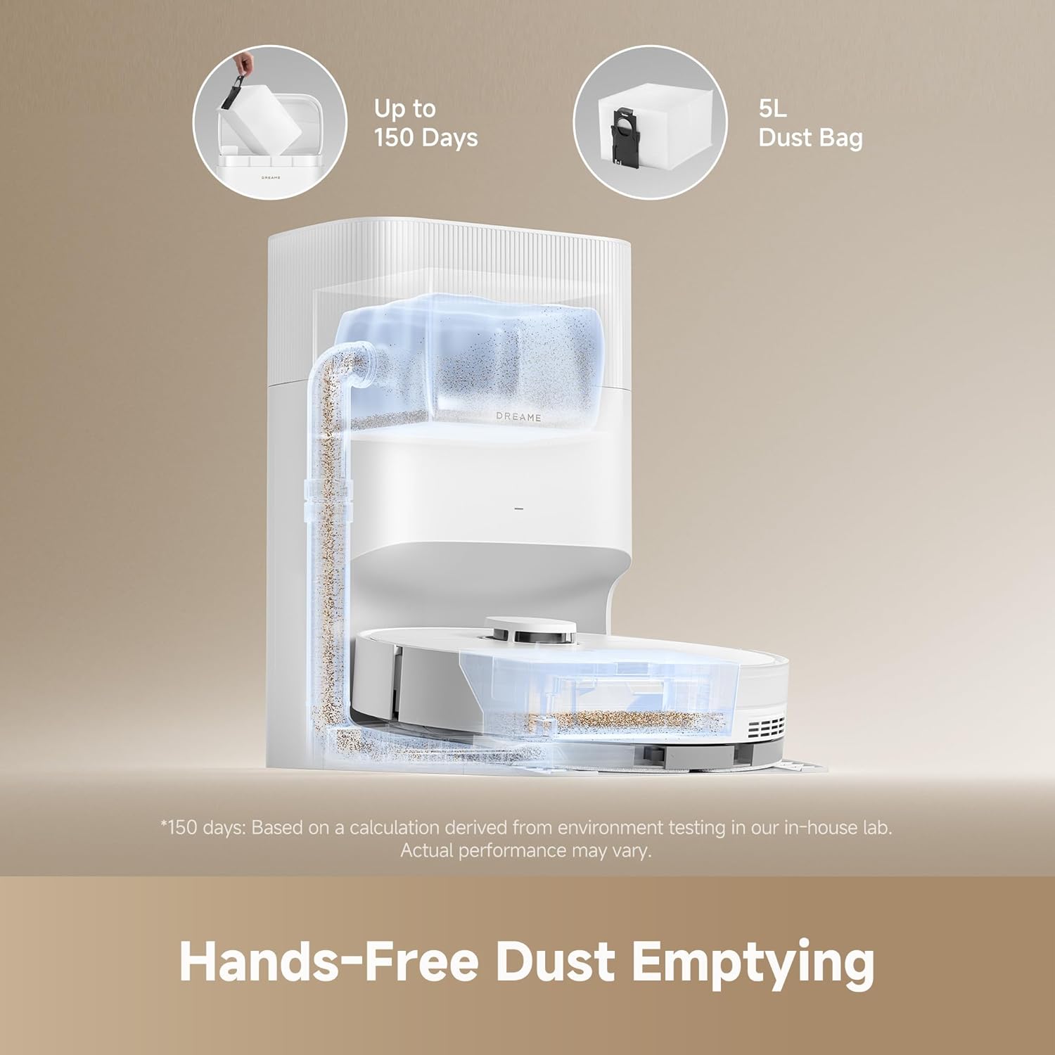 DREAME D20 Plus Robot Vacuum, 13,000Pa Suction, DuoBrush for Zero Tangled Hair, 5L Dust Bag for 150 Days, LDS Navigation, 2-in-1 Vacuum & Mop, 5,200mAh Battery, App & Voice Control, 2 Years Warranty