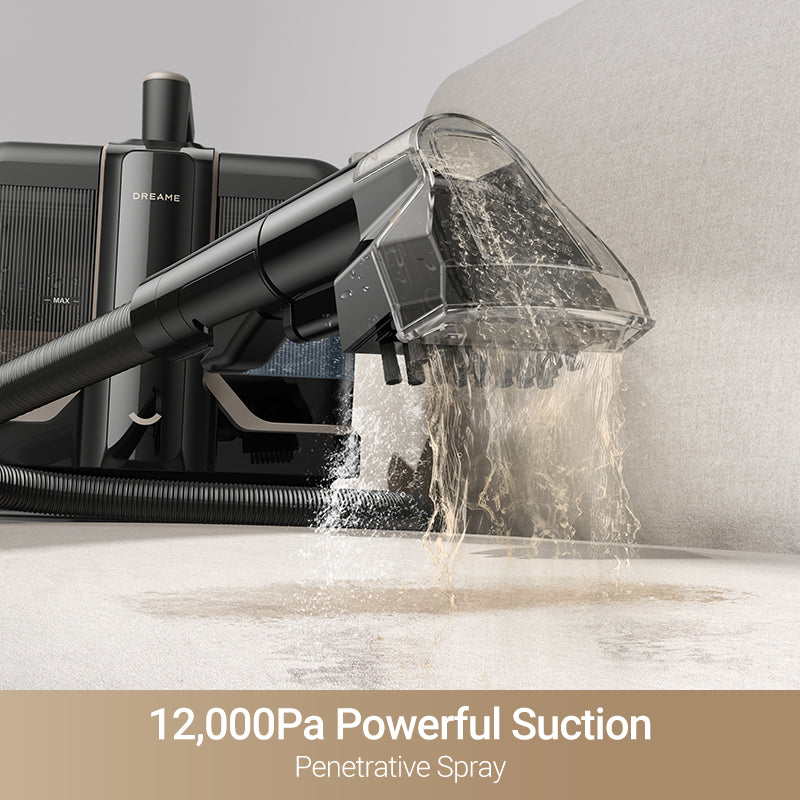 Dreame N10 Portable Carpet Spot Cleaner with dual water tanks and hose attachment.